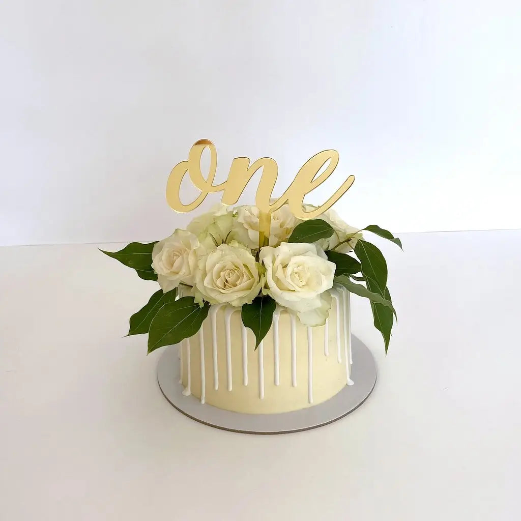 Gold Mirror Acrylic One Script Happy 1st Birthday Cake Topper