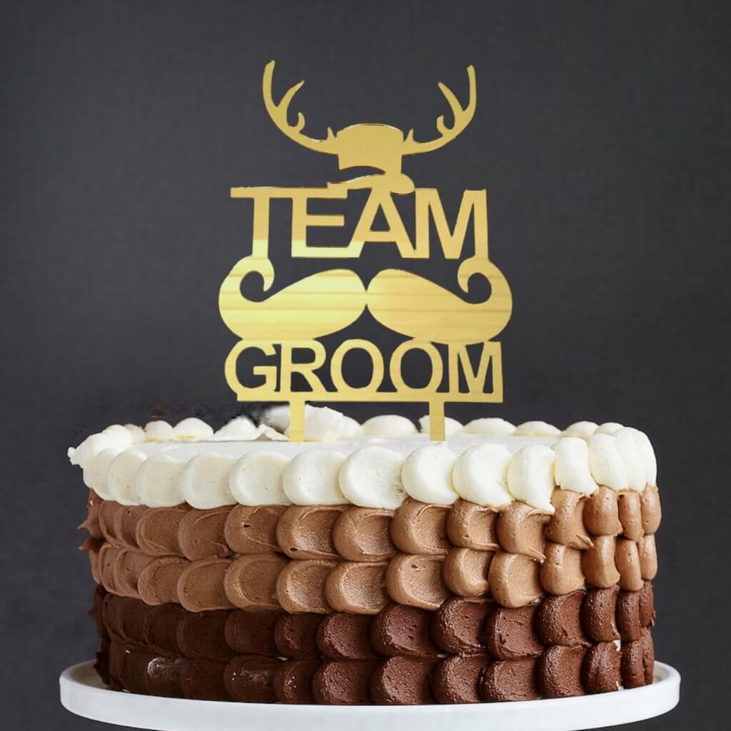 Gold Mirror Acrylic Team Groom Mustache Stag Party Cake Topper - Bachelor Party Celebrations