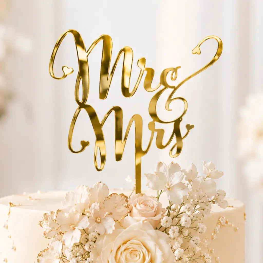 Acrylic Gold Mirror 'Mr and Mrs' Wedding Cake Topper