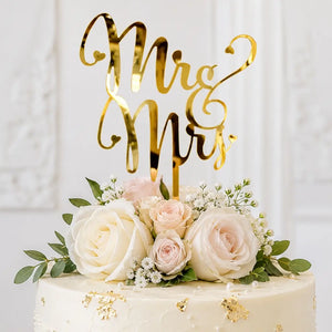 Acrylic Gold Mirror 'Mr and Mrs' Wedding Cake Topper