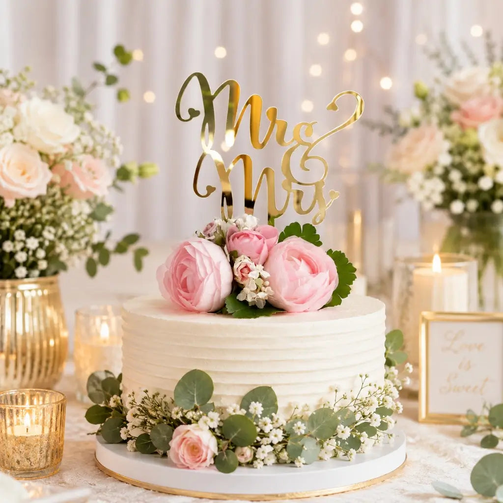 Acrylic Gold Mirror 'Mr and Mrs' Wedding Cake Topper
