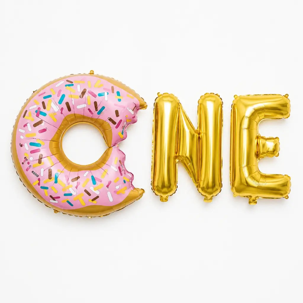 Gold ONE Donut Foil Balloon Banner