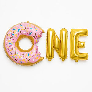 Gold ONE Donut Foil Balloon Banner