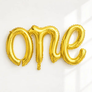 Gold 'one' Script First Birthday Party Foil Balloon