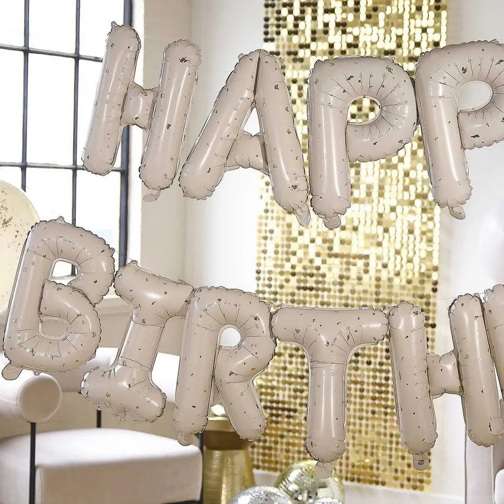 Nude & Gold Speckle HAPPY BIRTHDAY Balloon Bunting