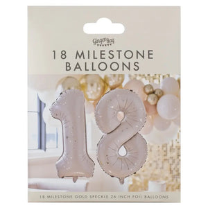 Nude & Gold Speckle Number 18 Milestone Birthday Foil Balloons