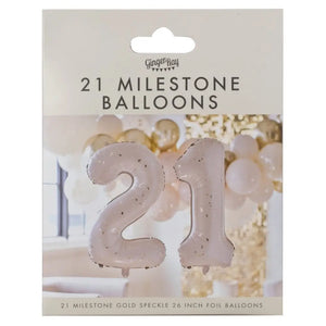 Nude & Gold Speckle Number 21 Milestone Birthday Foil Balloons