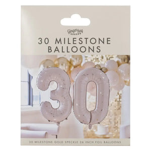 Nude & Gold Speckle Number 30 Milestone Birthday Foil Balloons