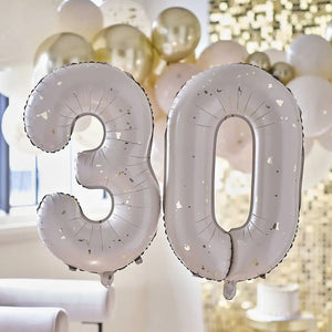 Nude & Gold Speckle Number 30 Milestone Birthday Foil Balloons