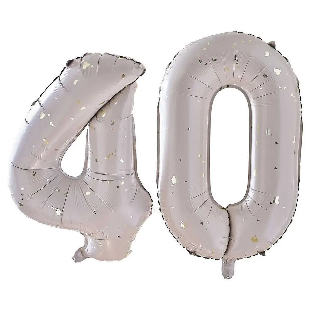 Nude & Gold Speckle Number 40 Milestone Birthday Foil Balloons
