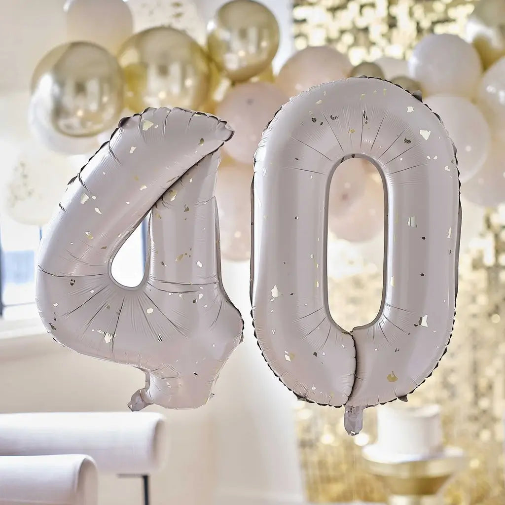 Nude & Gold Speckle Number 40 Milestone Birthday Foil Balloons