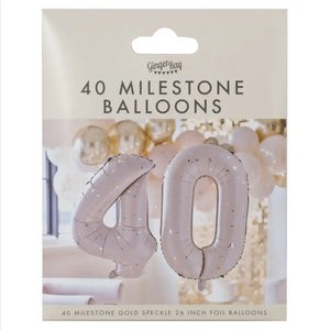 Nude & Gold Speckle Number 40 Milestone Birthday Foil Balloons