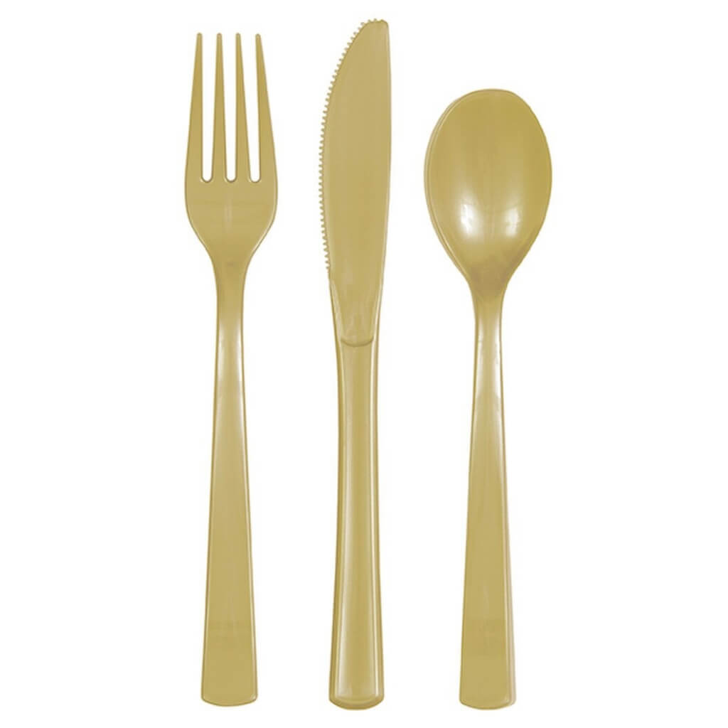 Gold forks knives and spoons party set