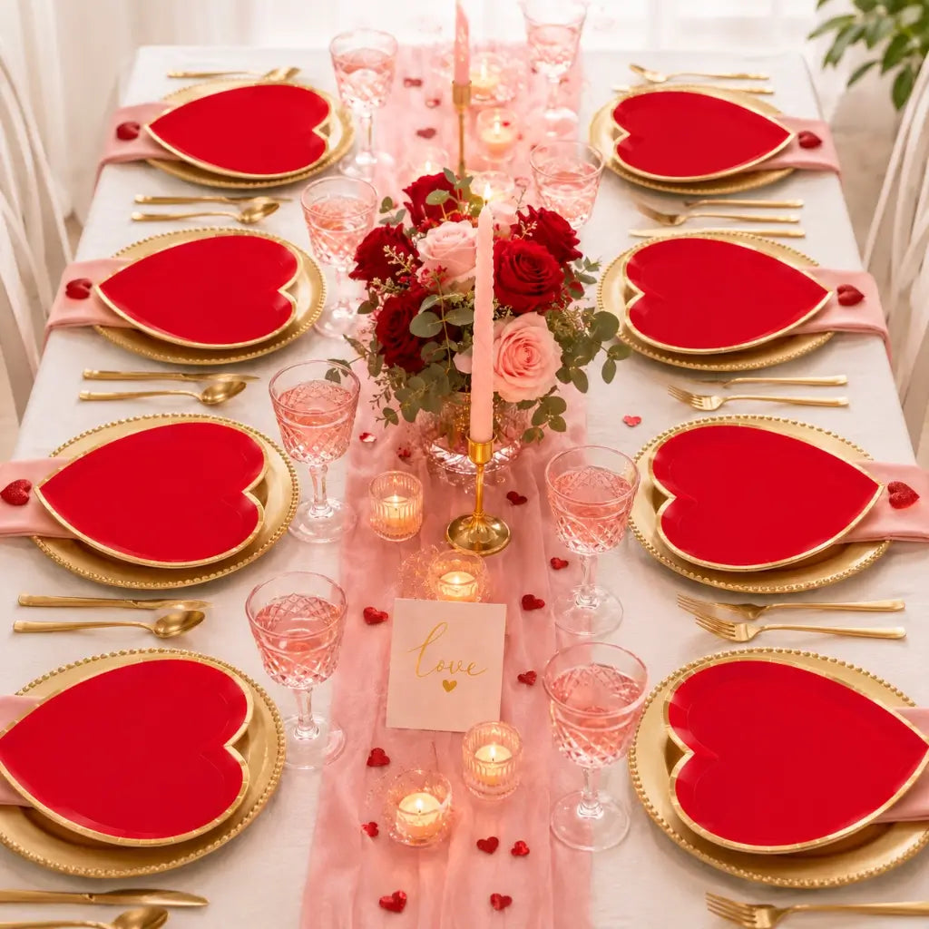 Red heart paper plates with gold rim 8 pack