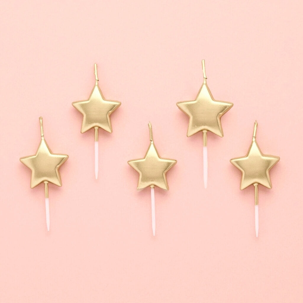 Star shaped gold candles party toppers
