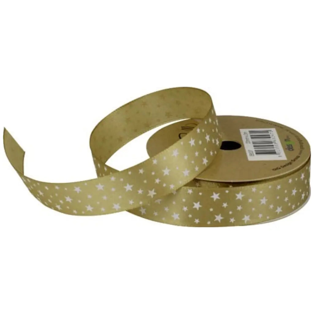 Gold Stars Satin Print Ribbon Roll 3m