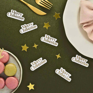 Cosy Christmas gold and white ‘Merry Christmas’ table scatter confetti