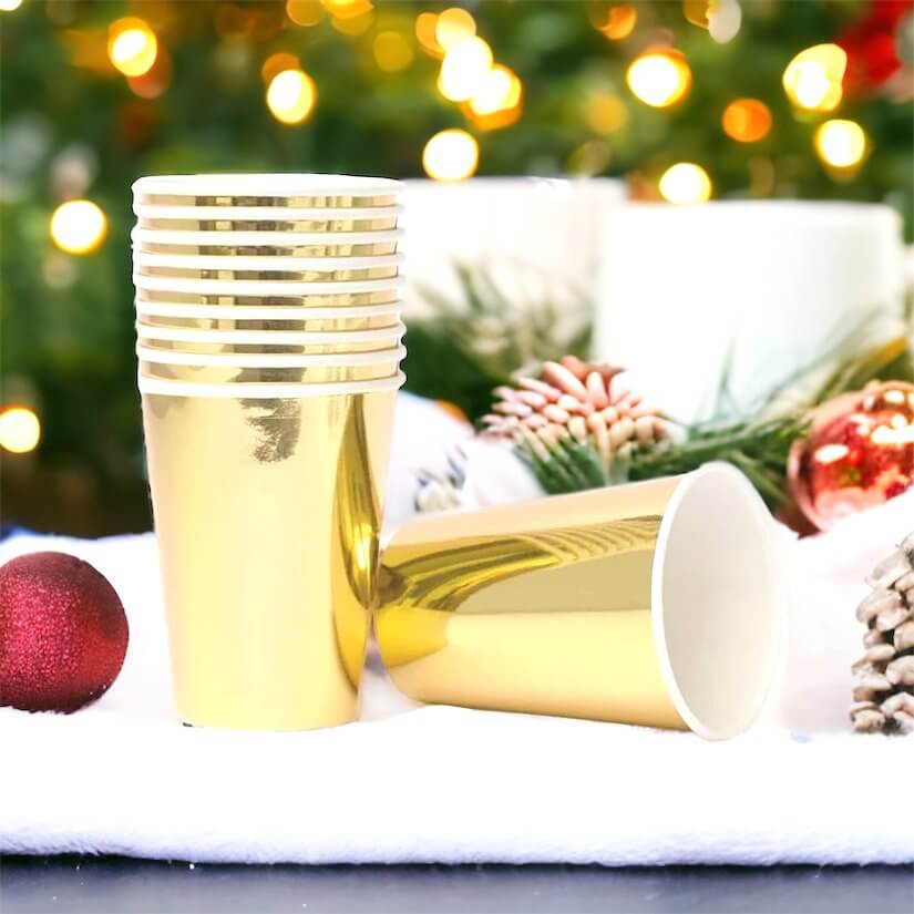Golden Foil 266ml Paper Cups 6pk