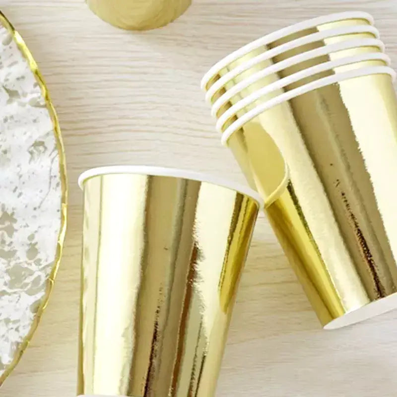 Golden Foil 266ml Paper Cups 6pk