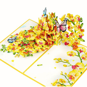Golden Orchid Garden with Butterflies 3D Pop Up Greeting Card