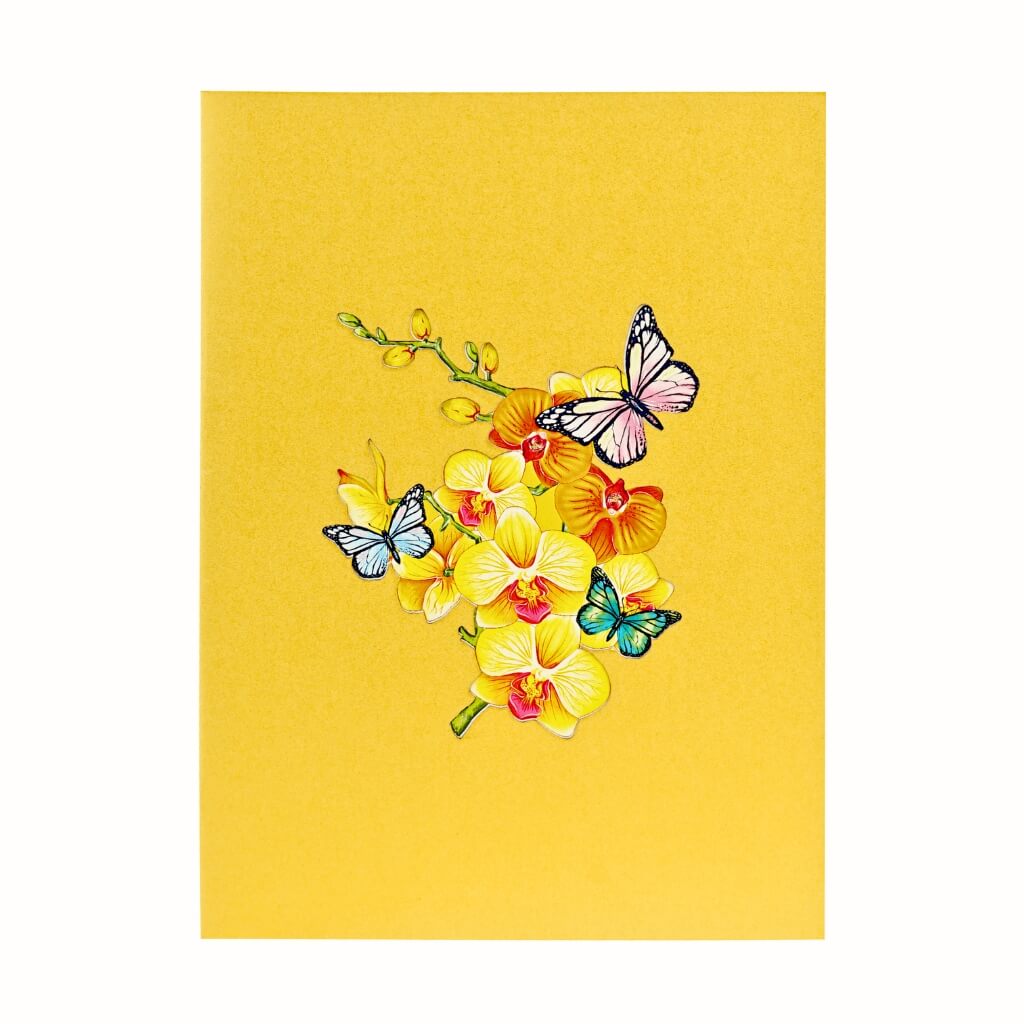 Golden Orchid Garden with Butterflies 3D Pop Up Greeting Card cover