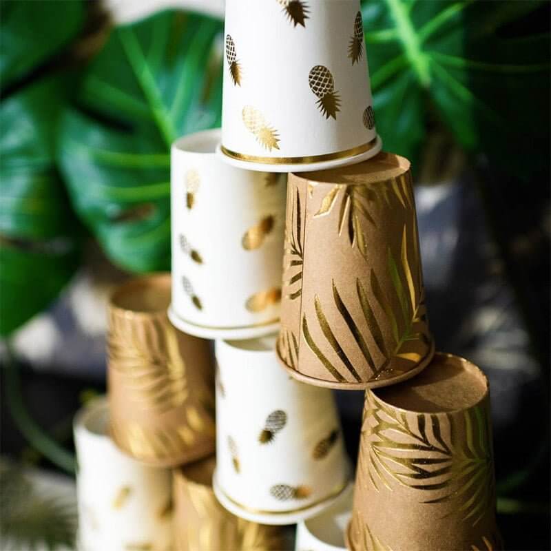 Golden Pineapple Paper Cups 6 Pack