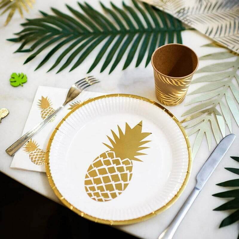 Gold Foil Pineapple Paper Plates 23cm 6pk Party Supplies