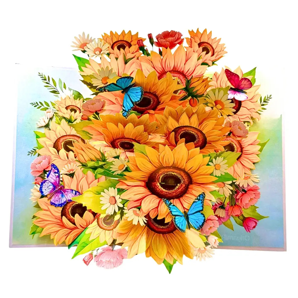 3D sunflower pop up card with butterflies