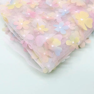 Gradient Beige 3D Cherry Blossom Soft Tulle Fabric