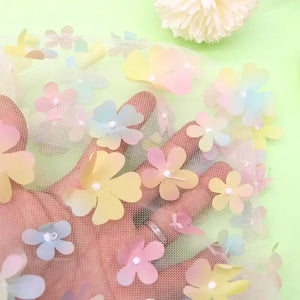 Gradient Beige 3D Cherry Blossom Soft Tulle Fabric