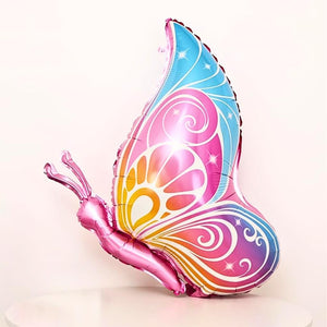 Large Side-View Butterfly Foil Balloon with Pink Body and Colourful Wing Pattern