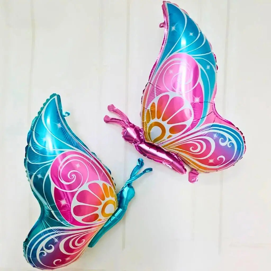 Blue and Pink Butterfly Foil Balloon with Gradient Colours and Side Wing Design