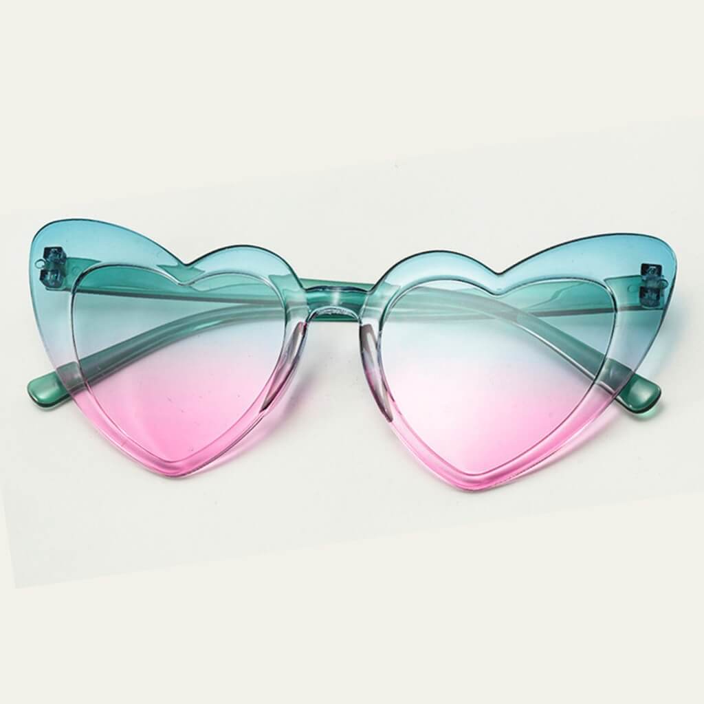 Pack of 1 Pair of Gradient green & pink Cat Eye Heart Shaped Party Sunglasses | Adult Party Glasses