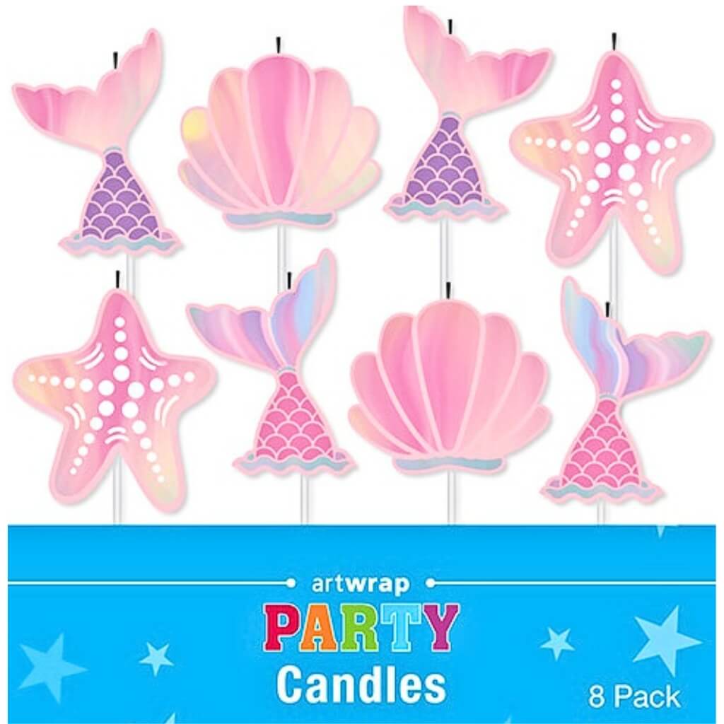 Mermaid themed birthday cake candles set