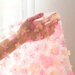 Gradient Pink 3D Cherry Blossom Soft Tulle Fabric