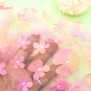 Gradient Pink 3D Cherry Blossom Soft Tulle Fabric