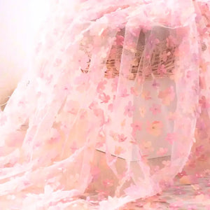 Gradient Pink 3D Cherry Blossom Soft Tulle Fabric