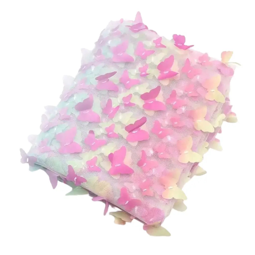 Gradient Rainbow 3D Cherry Blossom Soft Tulle Fabric