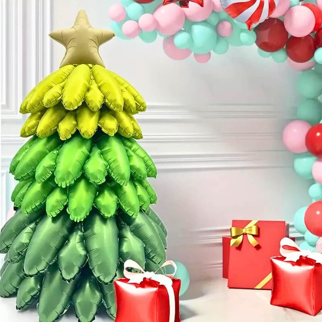 Freestanding gradient yellow green Christmas tree balloon 98cm tall