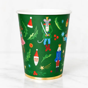 Green Christmas Paper Cups 266ml 8pk