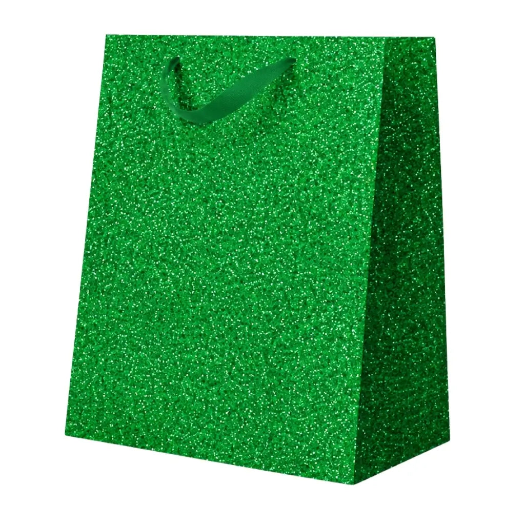 Christmas glitter gift bags available in red and green