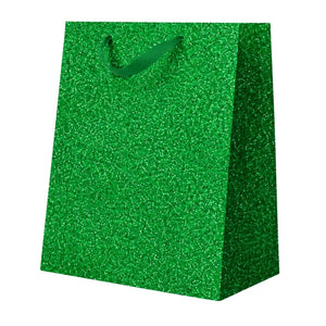 Green Christmas glitter gift bag with matching ribbon handles