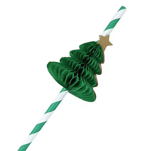 Green Christmas Tree Honeycomb Paper Straws 10pk