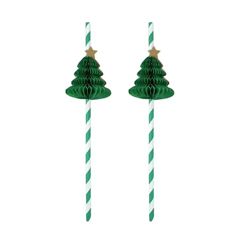 Green Christmas Tree Honeycomb Paper Straws 10pk