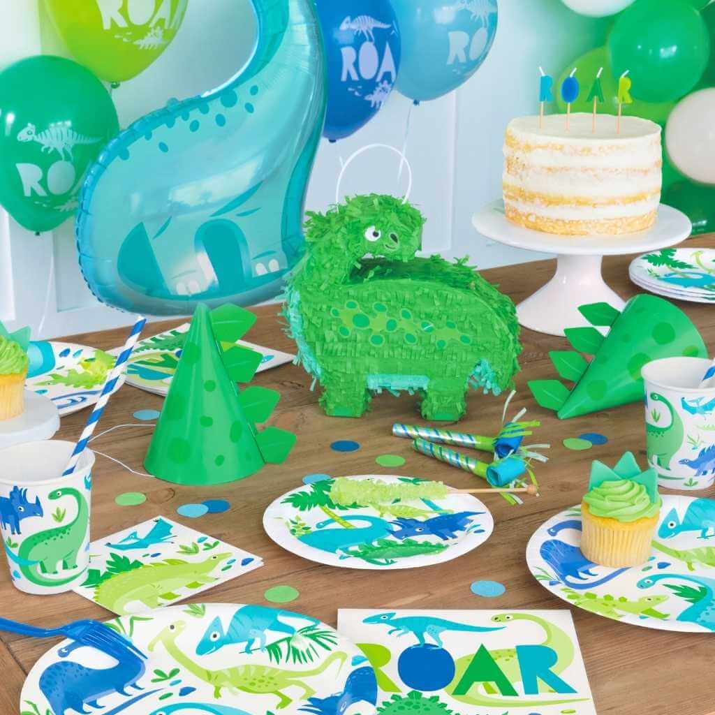 Green Dinosaur Party Hats 8pk childrens dino roar birthday party costume accessories party favours