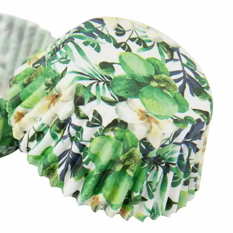 Green Floral Cupcake Cups 40pk
