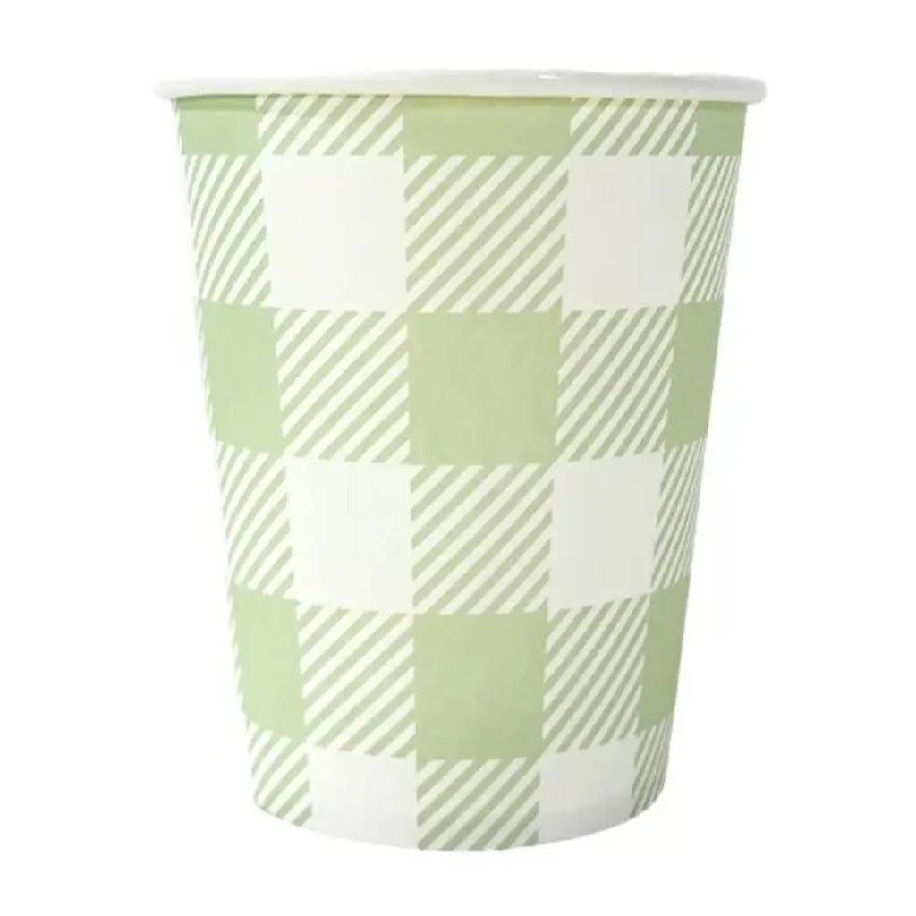 Green Gingham Paper Cups 20pk
