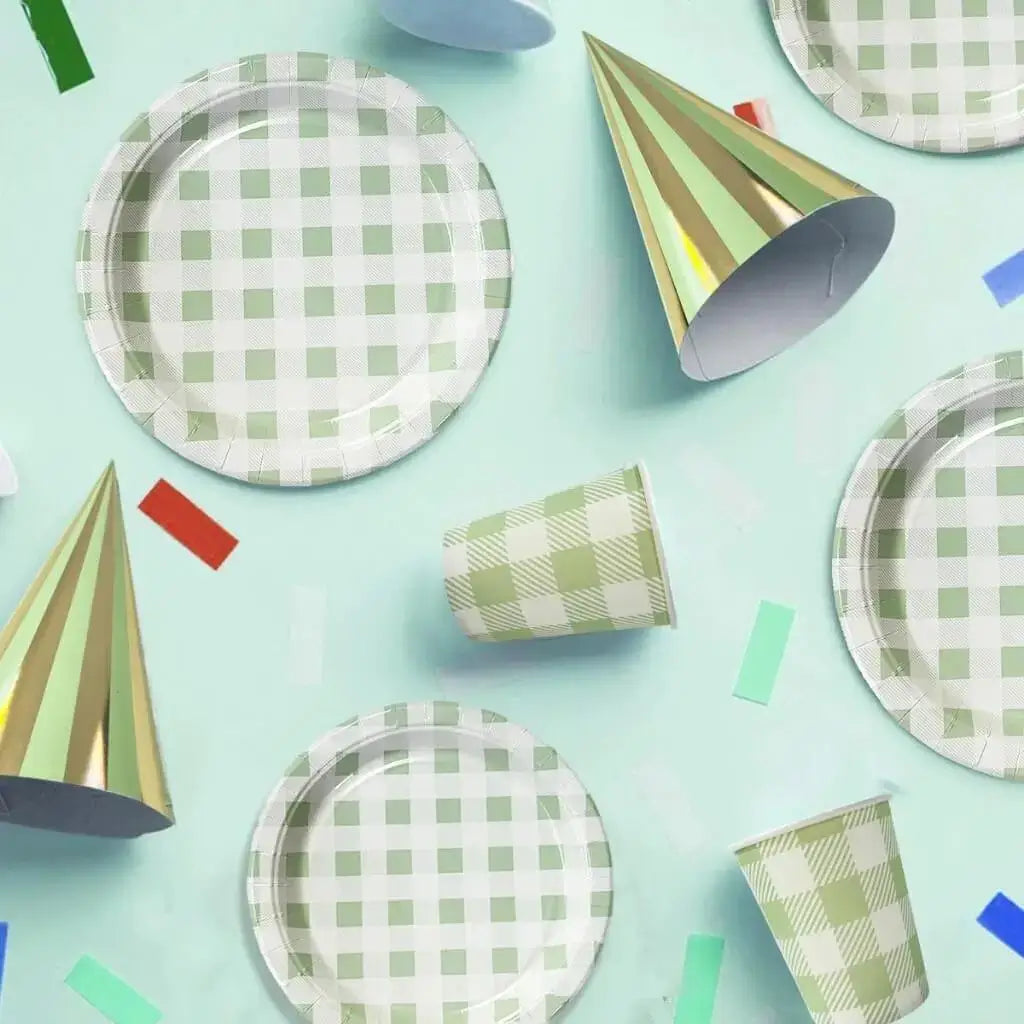 Green Gingham Paper Cups 20pk