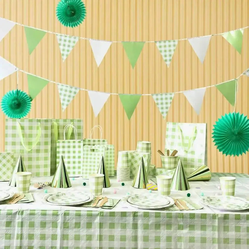 Green Gingham Paper Flag Bunting 3.5m