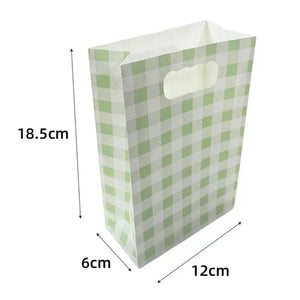Green Gingham Paper Gift Bags 6pk